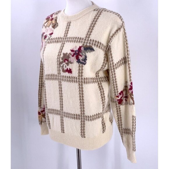 NEW/NOS Vintage 90's Ivory Floral Lambswool Angora Grandma Sweater M - Picture 2 of 6